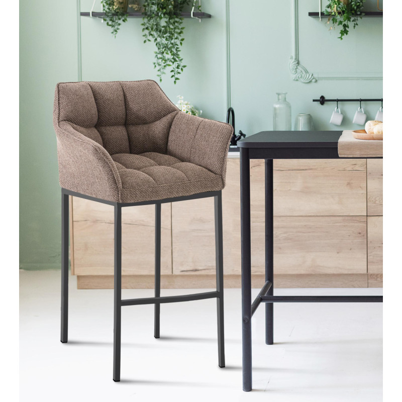 Sgabello da bar Damaso B, tessuto con struttura a 4 gambe, marrone terra