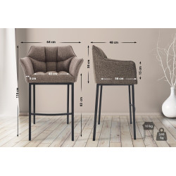 Tabouret de bar Damaso B en tissu avec piètement à 4 pieds Terrabraun