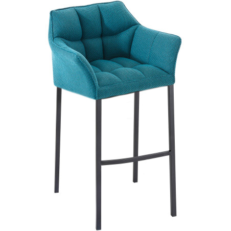 Tabouret de bar Damaso B en tissu avec piètement à 4 pieds, turquoise