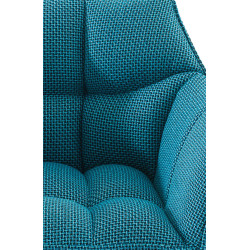 Taburete de bar Damaso B tapizado en tela con estructura de 4 patas, color turquesa