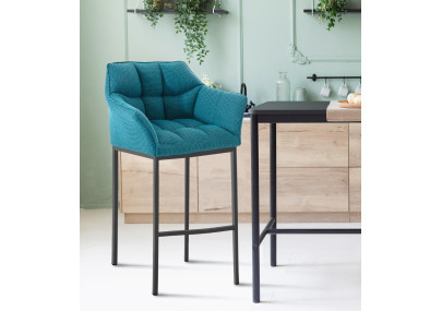 Tabouret de bar Damaso B en tissu avec piètement à 4 pieds, turquoise