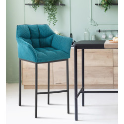 Tabouret de bar Damaso B en tissu avec piètement à 4 pieds, turquoise