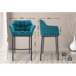 Taburete de bar Damaso B tapizado en tela con estructura de 4 patas, color turquesa