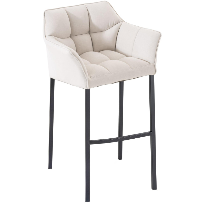 Tabouret de bar Damaso B, tissu, piètement à 4 pieds, blanc