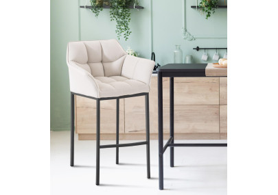 Sgabello da bar Damaso B, tessuto con struttura a 4 gambe, bianco