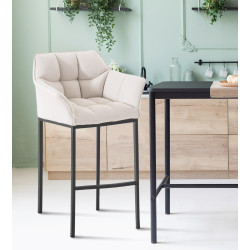 Tabouret de bar Damaso B en tissu avec piètement à 4 pieds blanc