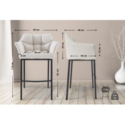 Tabouret de bar Damaso B, tissu, piètement à 4 pieds, blanc