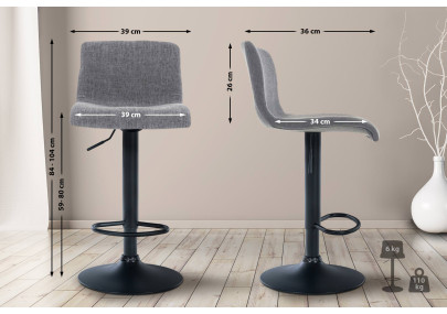 Tabouret de bar Hoover, tissu B, gris clair