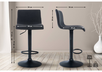 Tabouret de bar Hoover, tissu B, noir