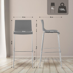 Taburete de bar Hoover, cromado, estructura de 4 patas, gris