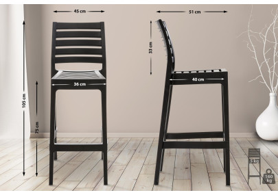 Tabouret de bar Ares, noir