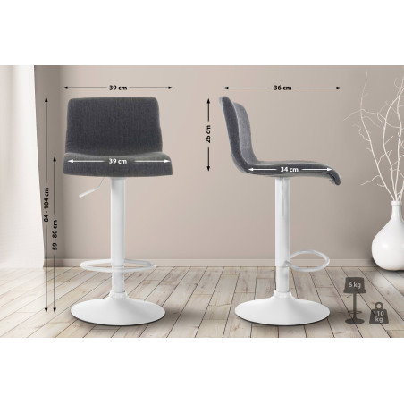 Tabouret de bar Hoover, tissu W, gris foncé