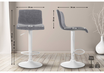 Tabouret de bar Hoover, tissu W, gris clair