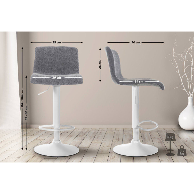 Tabouret de bar en tissu Hoover W gris clair
