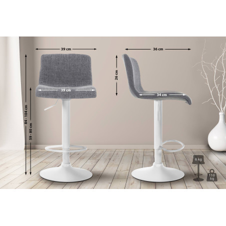 Tabouret de bar en tissu Hoover W gris clair