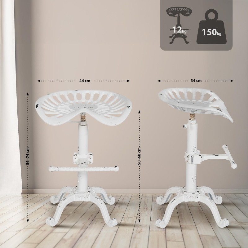 Tabouret de bar Butch, blanc antique