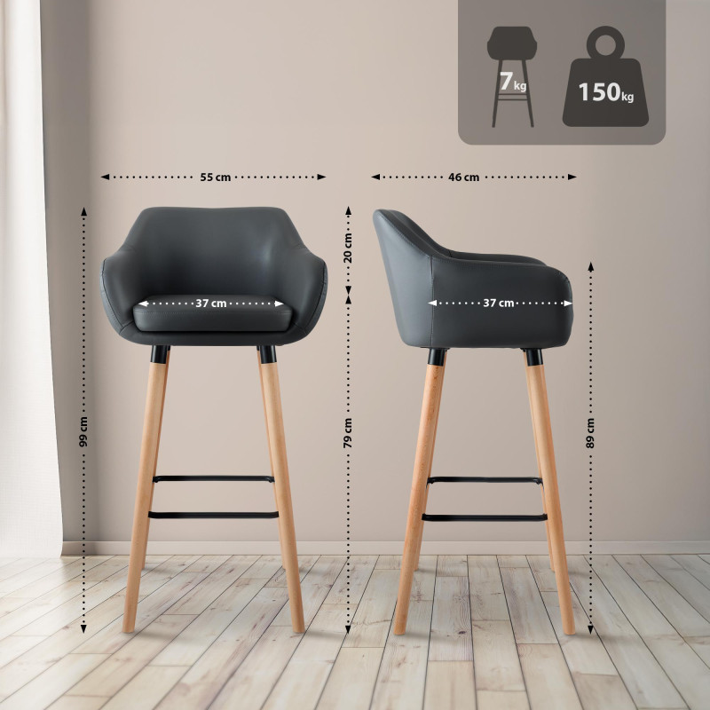 Tabouret de bar Grant, similicuir, gris