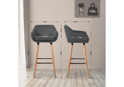 Tabouret de bar Grant, tissu gris foncé