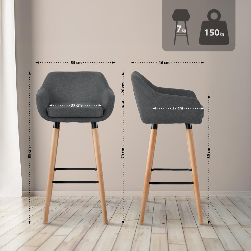 Tabouret de bar en tissu Grant gris foncé