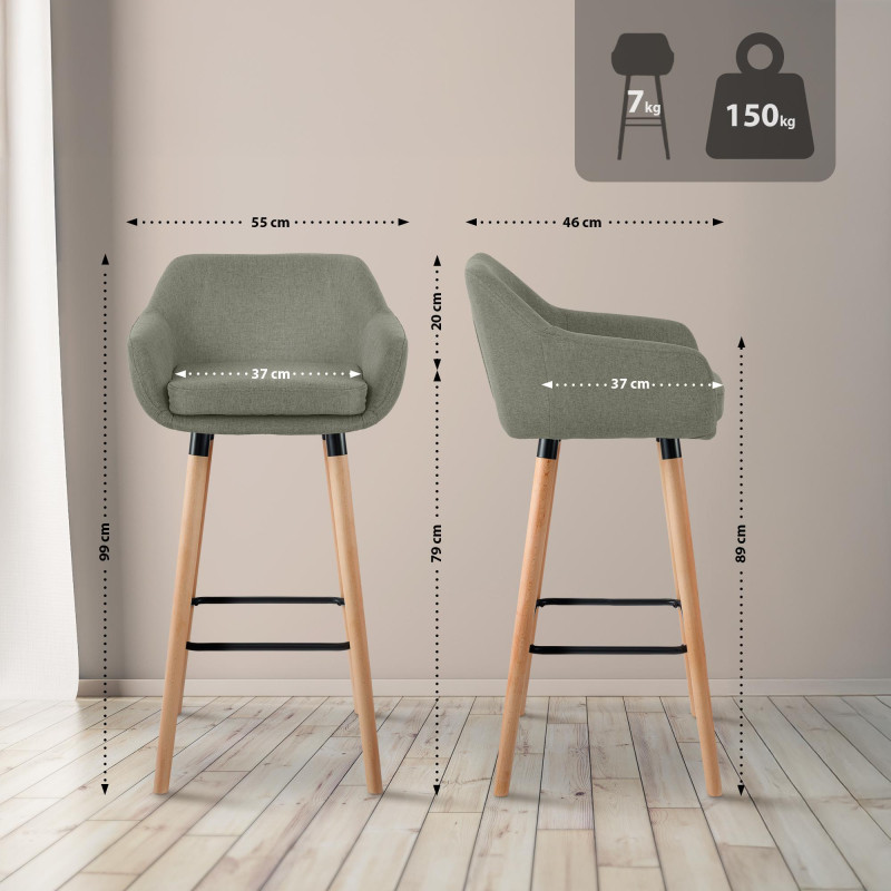 Tabouret de bar en tissu Grant gris clair