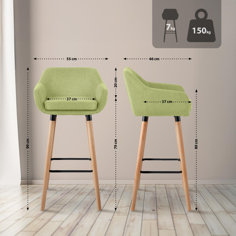 Tabouret de bar en tissu Grant vert clair