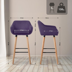 Tabouret de bar en tissu Grant violet