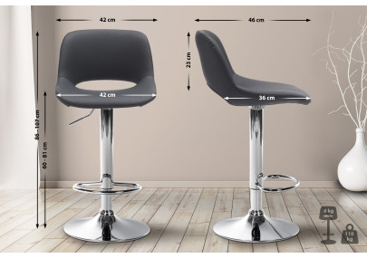 Lot de 2 tabourets de bar Camden, similicuir, chrome-noir