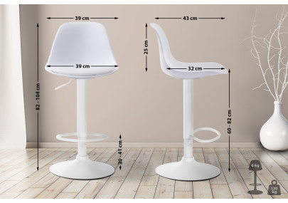 Tabouret de bar Kiel, similicuir, blanc