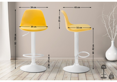 Tabouret de bar Kiel, similicuir, blanc/jaune