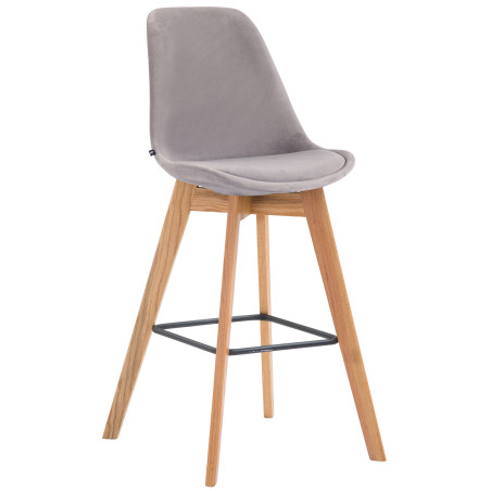 Tabouret de bar Metz en velours, finition naturelle gris
