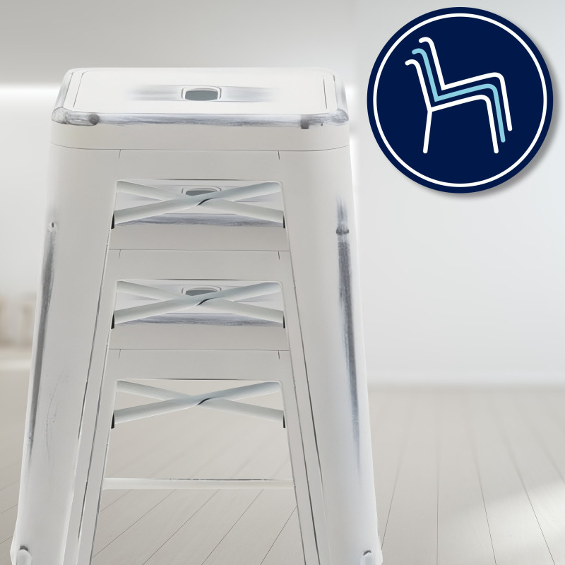 Tabouret de bar Joshua, blanc antique