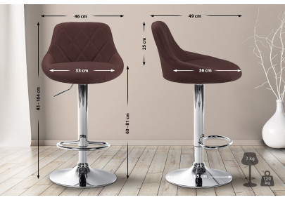Tabouret de bar Lazio, tissu, chrome, marron
