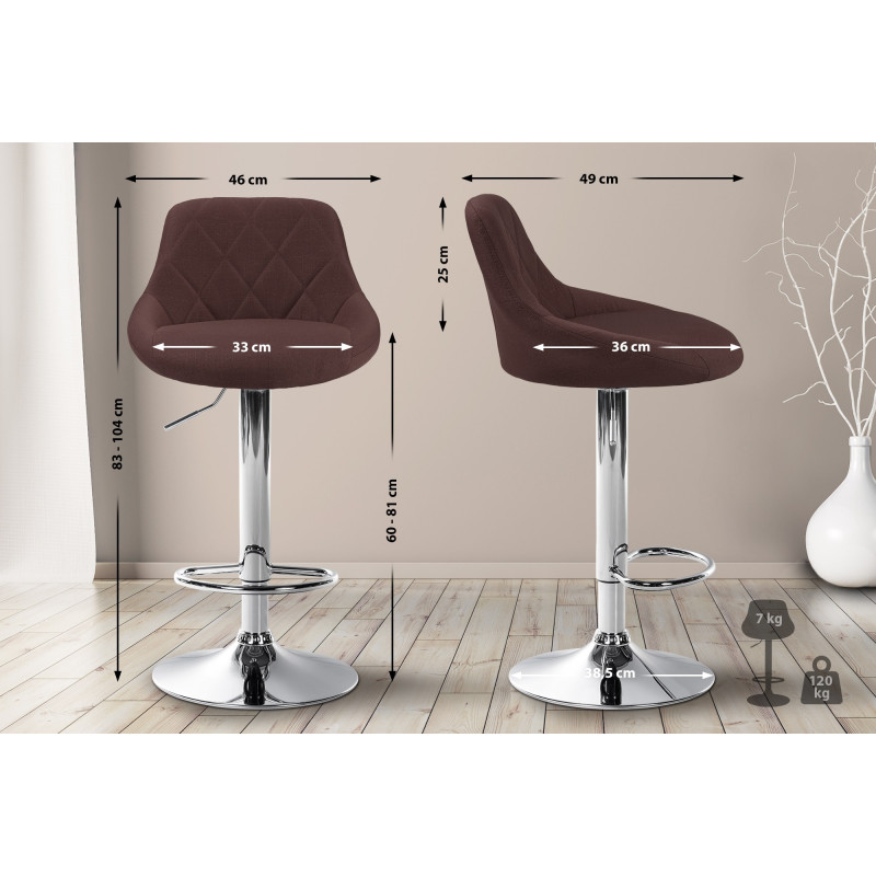Tabouret de bar Lazio, tissu, chrome brun