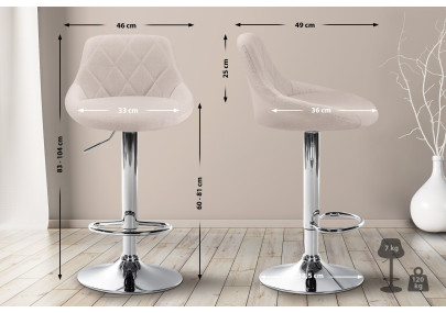 Tabouret de bar Lazio, tissu, chrome, crème