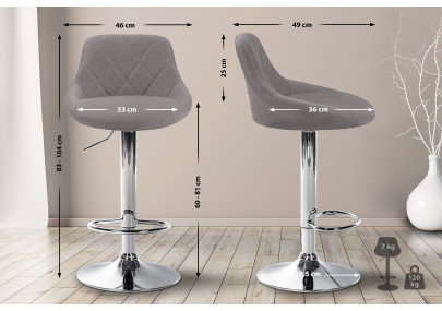 Tabouret de bar Lazio, tissu, gris chromé