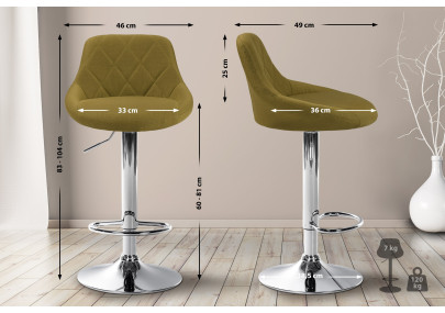 Tabouret de bar Lazio, tissu, chrome, vert