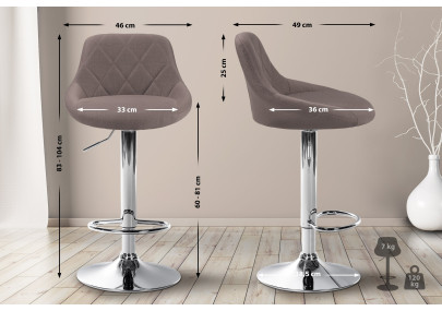 Tabouret de bar Lazio, tissu, chrome, taupe