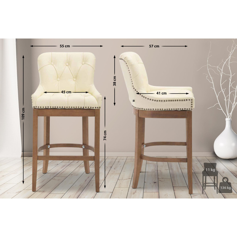 Taburete de bar Lakewood de cuero genuino, color crema claro antiguo