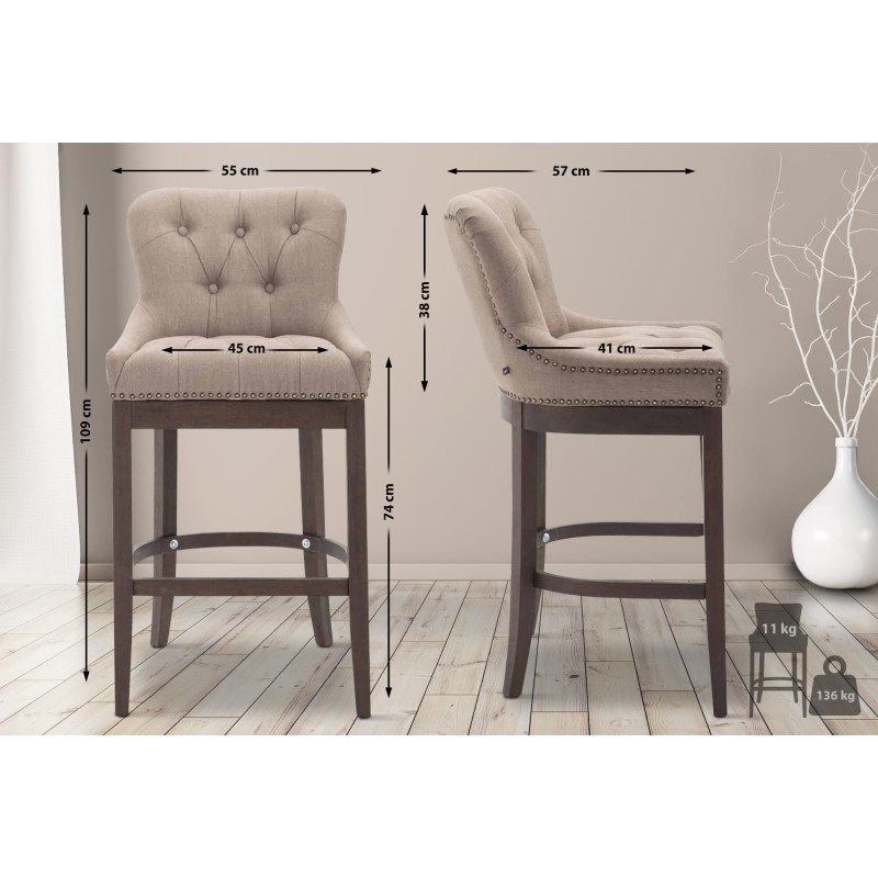 Tabouret de bar en tissu Lakewood, taupe antique