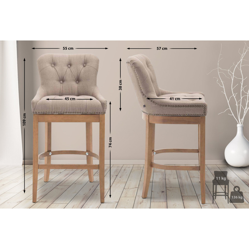 Taburete de bar tapizado en tela Lakewood, color topo claro antiguo