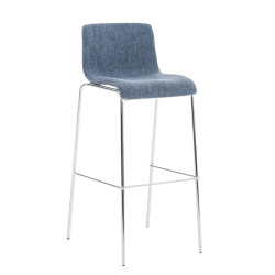 Tabouret de bar Hoover, tissu, piètement à 4 pieds, chromé bleu