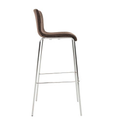 Taburete de bar Hoover, tapizado, estructura de 4 patas, cromado, marrón