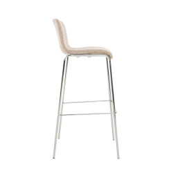 Taburete de bar Hoover, tapizado, estructura de 4 patas, cromado, color crema