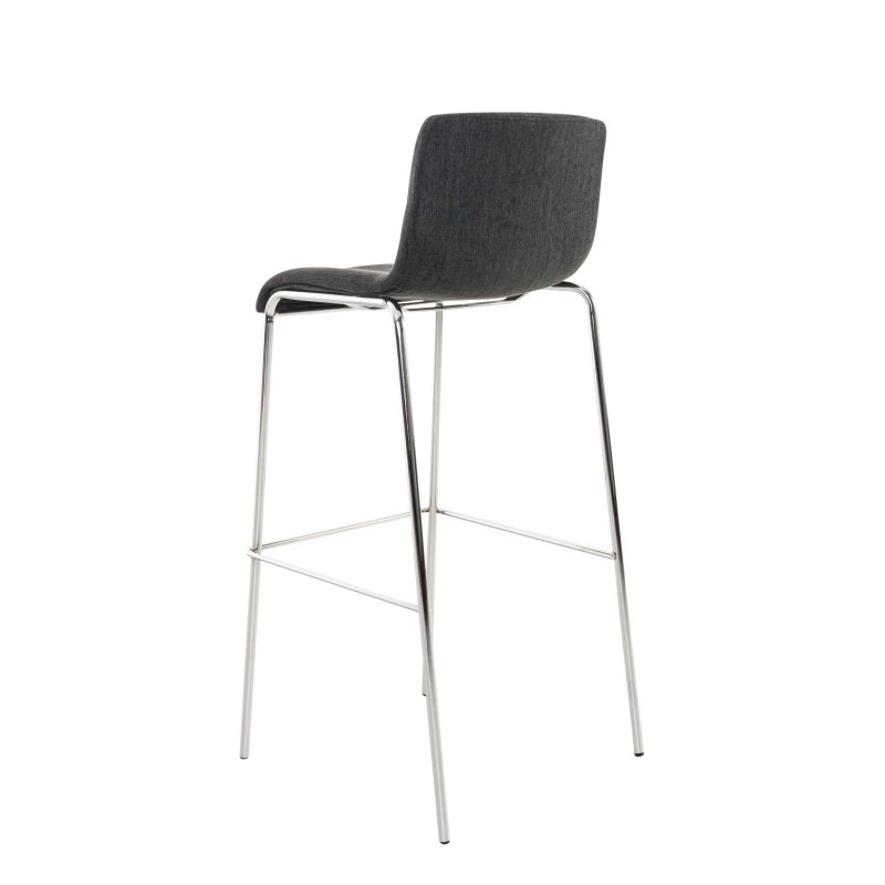 Tabouret de bar Hoover, tissu, piètement à 4 pieds, chromé, gris foncé