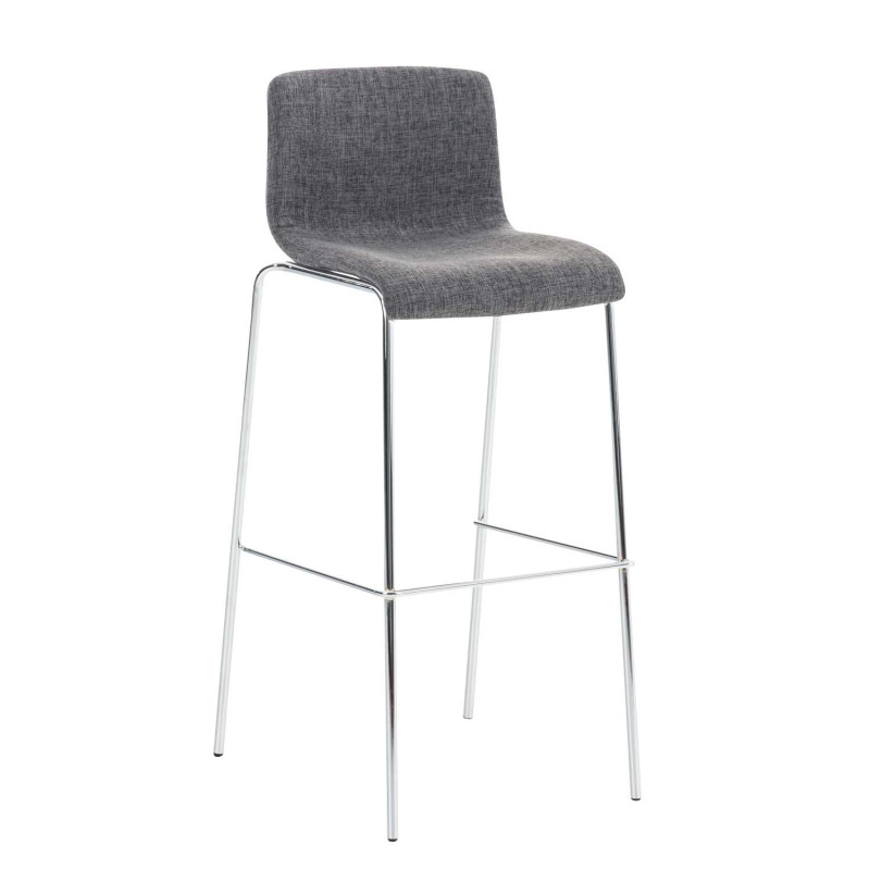 Banqueta alta Hoover, estofada em tecido, com estrutura de 4 pés, cromada, cinza claro