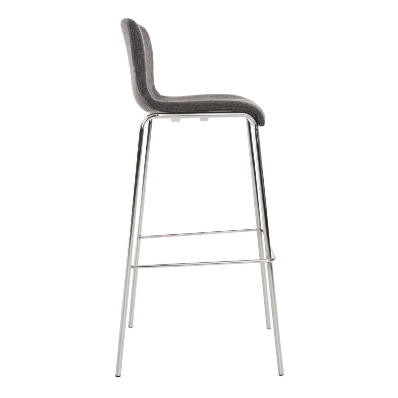Tabouret de bar Hoover, tissu, piètement à 4 pieds, chromé, gris clair