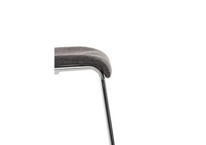 Banqueta alta Hoover, estofada em tecido, com estrutura de 4 pés, cromada, cinza claro