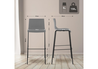 Taburete de bar Hoover, estructura de 4 patas, negro/gris