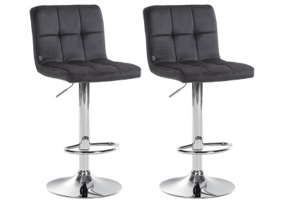 Ensemble de 2 tabourets de bar Peru, velours, chrome, noir