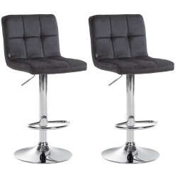 Ensemble de 2 tabourets de bar Peru, velours, chrome, noir